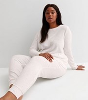 New Look Curves Cream Ribbed Knit Lounge Joggers